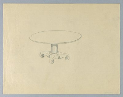 Diseño para mesa de comedor redonda con patas en forma de pergamino de Unknown